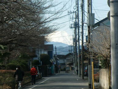 前の道には正面にど、どーんと富士山が！