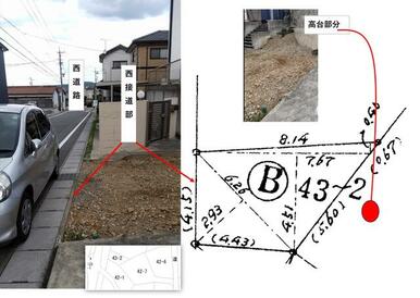 土地の西道路接道部分。