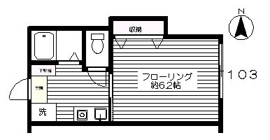 約１９．７㎡の１Ｋアパート