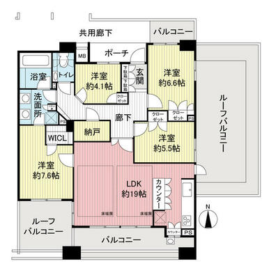 最上階３方角部屋　ルーフバルコニー付きのお部屋です！