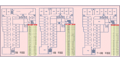 ホテル５階、６階、７階から９階の間取り図です。