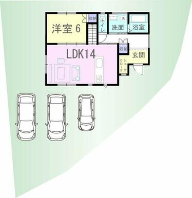車3台駐車可能！※車の配置は一例です。