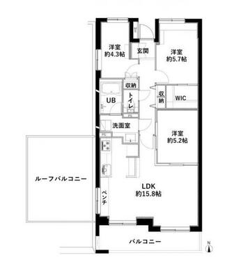 3LDK＋WIC、専有面積70.55平米、バルコニー面積7.65平米、ルーフバルコニー面積20平米