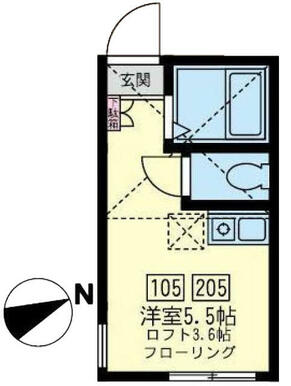 １０５　洋室約５．５帖＋ロフト約３．６帖・ロフト高１．４ｍ