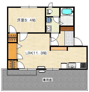 ５．４帖の洋室と１１．３帖のリビングといった１ＬＤＫの間取りです。