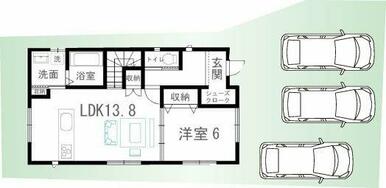車3台駐車可能！※車の配置は一例です。