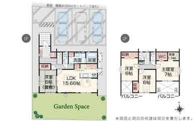 【１号棟平面図】　全室南向きで日当たり良好。