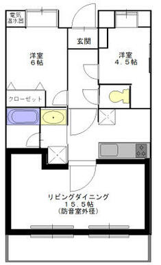 リビングが防音室仕様でグランドピアノ付！※お部屋の広さは防音室の外径になります。