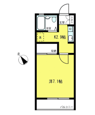 洋室７．１・キッチン２．９帖の１Ｋ