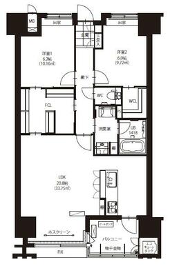 ２０．８帖のリビングは南向きで日当たり良好