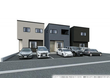 完成予想図（左1号棟、真ん中2号棟、右3号棟）