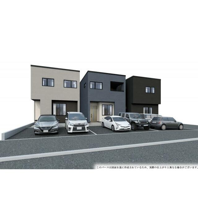 完成予想図（左1号棟、真ん中2号棟、右3号棟）