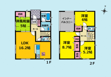 ４ＬＤＫ　ＬＤＫ１６．２帖で広々！　主寝室８．７帖！　インナーバルコニーあり