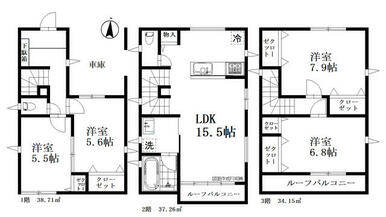 ３号棟　２階ＬＤＫ１５．５帖に主寝室７．９帖♪