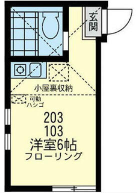 ２０３　洋室６帖＋ロフト約４帖