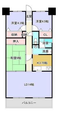 洋室、リビングの床はカーペットになっております。