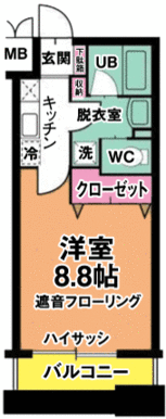 リビングステージ木町通　６０５号室　間取図　フローリングは茶色系（ユーラシアンビーチ）建具は茶色系