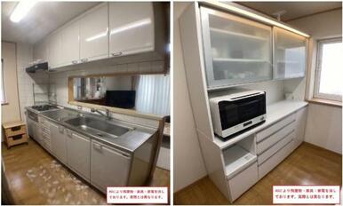 2階キッチン・カップボード。AIにより家具・家電・残置物を消しております。実際とは異なる場合があり。