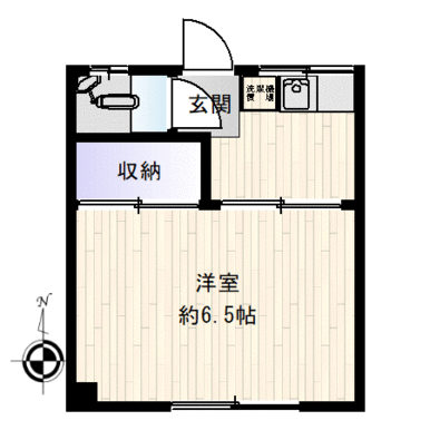 １Ｋ　賃料４．５万円　管理費なし　専有面積約１６．５３㎡