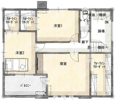 【２Ｆ間取図】全部屋にウォークインクローゼット完備。収納力のある間取りです。