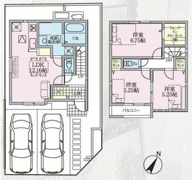 駐車スペース２台つき。２階にもお手洗いがあります。