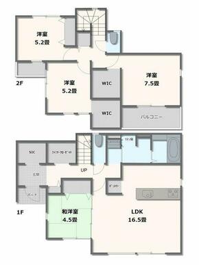 １号棟　４ＬＤＫ＋ＷＩＣ２か所＋ＳＩＣ＋パントリー＋ファミリークローゼット
