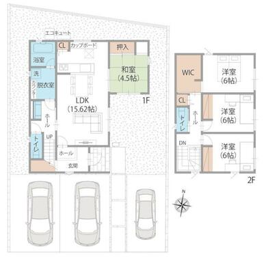 家族の暮らしを考えた４ＬＤＫ。リビング横の和室でくつろぎ、脱衣室とは別の洗面スペースでいつも快適に。