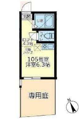 １０５　洋室６．３帖＋ロフト４．３帖