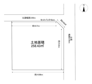 １区画プラン　土地面積約２５０．４３㎡　北東角地