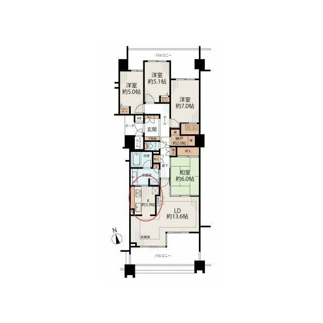 キッチンはダイニング、洗面室両方につながっており、家事の動線が確保できています。