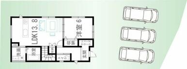 車3台駐車可能！※車の配置は一例です。