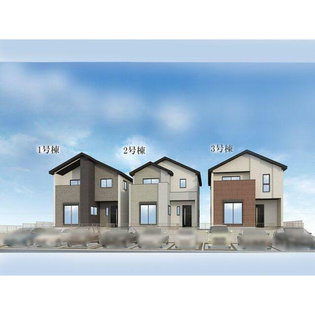 【完成予想図】2026年2月完成。※只今内覧予約受付中　向かって左側が1号棟です