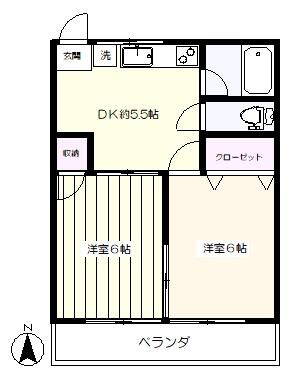 約３６．４５㎡の２ＤＫアパート