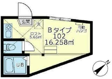 １０２　洋室＋ロフト５．６５㎡・ロフト高１．４ｍ