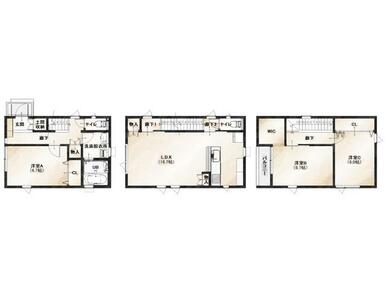 ３ＬＤＫ（１階３１．０５㎡　２階３５．１９㎡　３階３２．７０㎡）