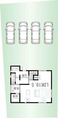車4台駐車可能！※車の配置は一例です。