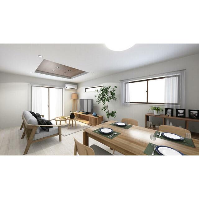 家具のデザインや配置でリビングの印象は大きく変わります。ぜひ自分の感性に合う空間を（1号棟）