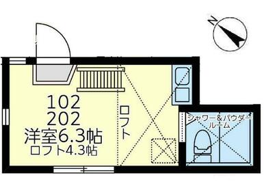 ２０２　洋室６．３帖＋ロフト４．３帖・ロフト高１．４ｍ