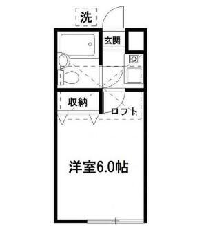 【間取り図】１Ｒ＋ロフト■礼金なし！専用バス・トイレ■洋室６帖＋収納■