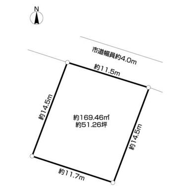 間口約１１．５ｍの整形地で道路面との高低差も少ないですよ！