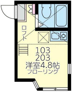 ２０３　洋室４．８帖＋ロフト３帖・ロフト高１．４ｍ