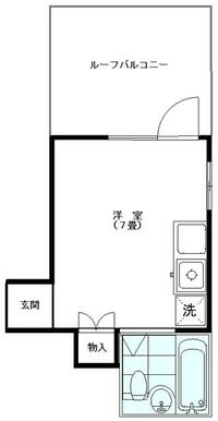 礼金なし。広々ルーフバルコニー付き角部屋、２面採光。ＣＡＴＶ無料。室内洗濯機置場。