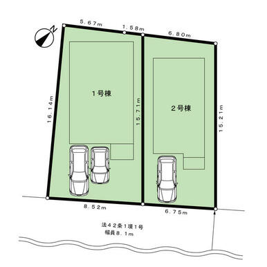 幅員８．１ｍの東南公道に面した開放感ある立地です。歩道も整備されているのでお子様も安心して歩けます。