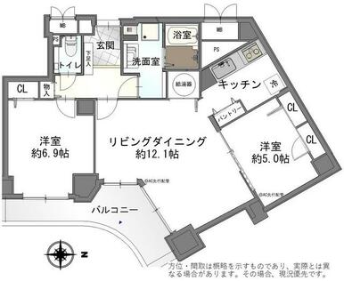 ２ＬＤＫ、専有面積６５．５８ｍ２　各洋室ＣＬ付、パントリー有！収納豊富な間取です。