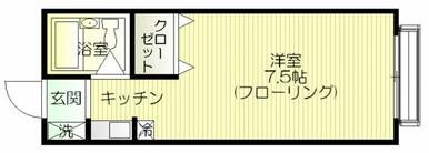 間取り　７．５帖の洋室。フローリング。一人暮らしに最適です。クローゼット付きのため収納も安心です。