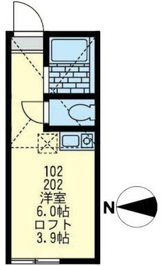 ２０２　洋室６帖＋ロフト６．６１㎡・ロフト高約１．４ｍ