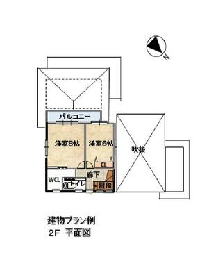 プラン例　建物１・２Ｆ平面図　建物価格２，３００万円　仕様により金額が前後する可能性があります