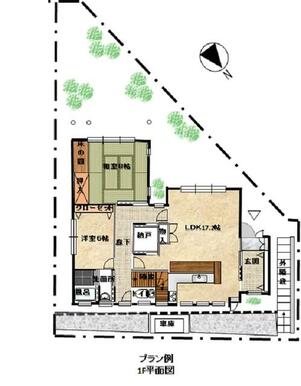 プラン例　建物１・２Ｆ平面図　建物価格２，３００万円　仕様により金額が前後する可能性があります