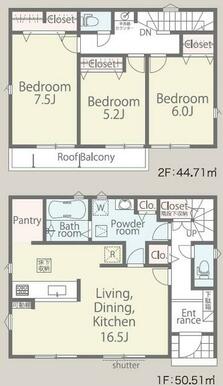 2号棟・パントリー、脱衣所収納など収納豊富な間取りです。便利なセカンド洗面付き！