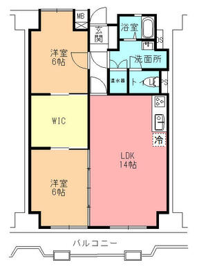 ２ＳＬＤＫの間取りです。水回り全て（キッチン、浴室、洗面台、トイレ）交換済み。